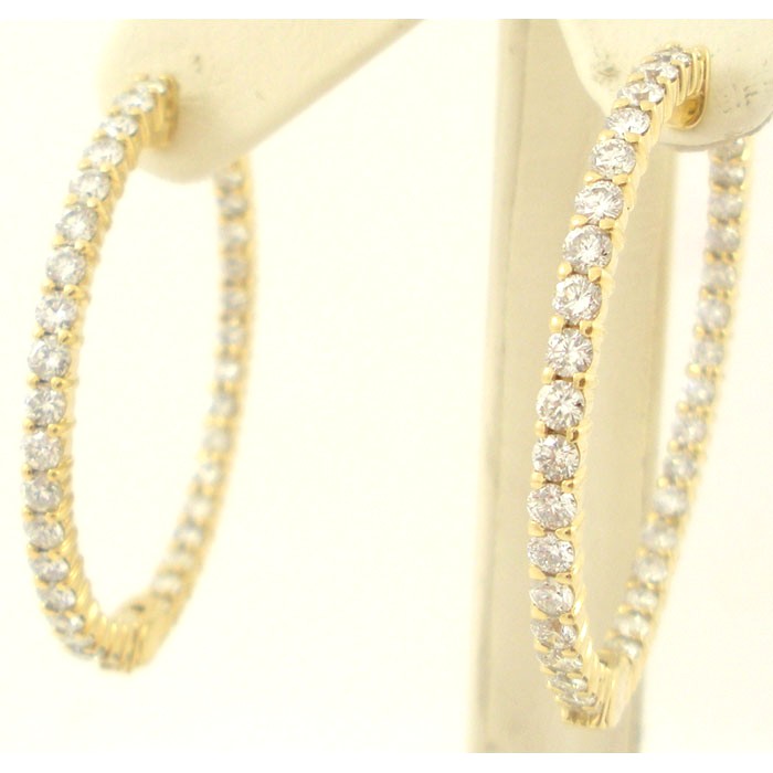 Diamond Hoop Earrings in Yellow and White Gold 4 carats of diamo